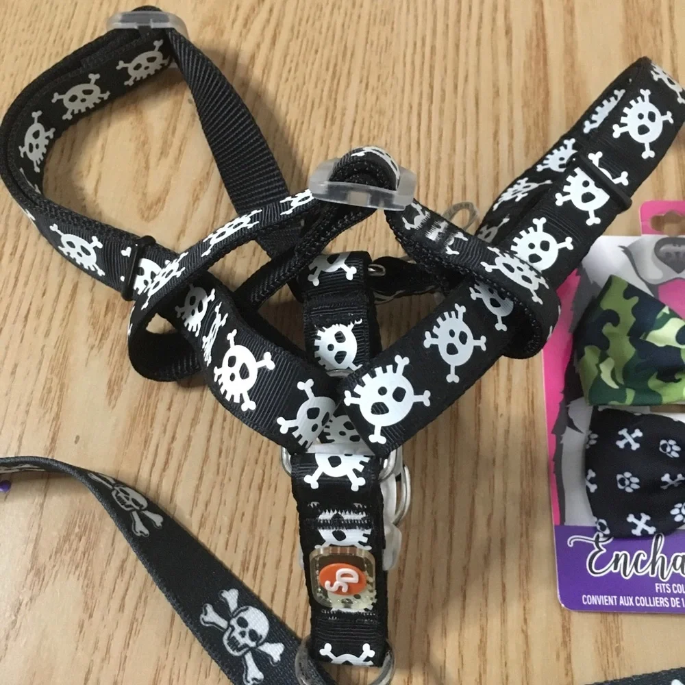Bundle of 4 Doggie Harness 3/4” Leash 60” Long & 2 Collar Bowties Fits 3/8-5/8”